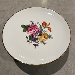 Vintage Kuba Porzellan, Floral, Pedestal Plate, White/Gold trim, Bavaria Germany